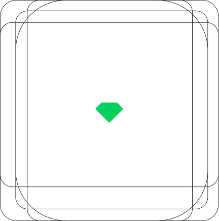 A decorative illustration of the Emerald Chat Logo in the middle of geometric shapes creating a square.